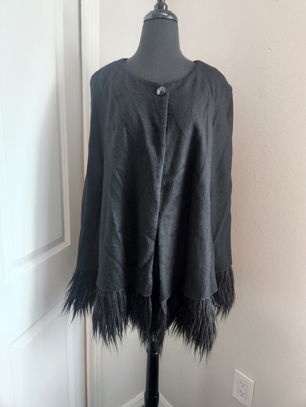 J. McLaughlin Black Cape Sweater with Feather Trim